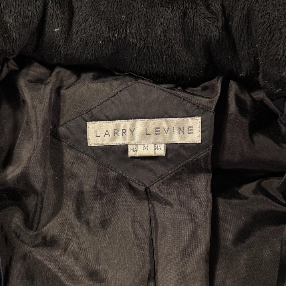 Larry Levine Jacket Womens Medium Black Long Puffer Down Coat Hood Faux Fur - Picture 7 of 10